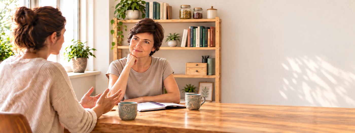 Sandra Brenes en consulta con una clienta